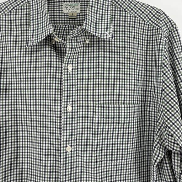 J CREW Secret Wash Classic Button Down Shirt Blue Green White Gingham Mens L - Picture 4 of 9